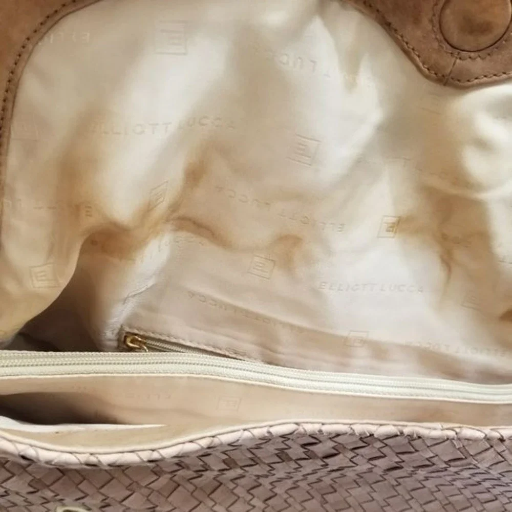 Elliott Lucca Hobo woven‎ Leather Bag Wide shoulder strap gold accents clean